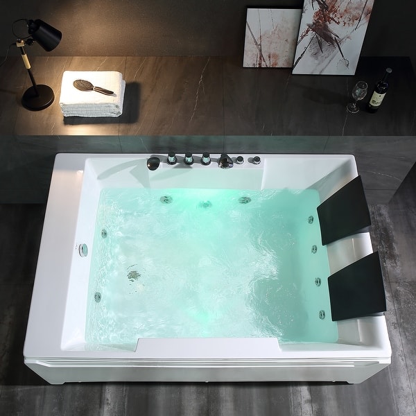 72" X 48" Acrylic Rectangle Whirlpool Bathtub - 10 Water Jets - Led ...